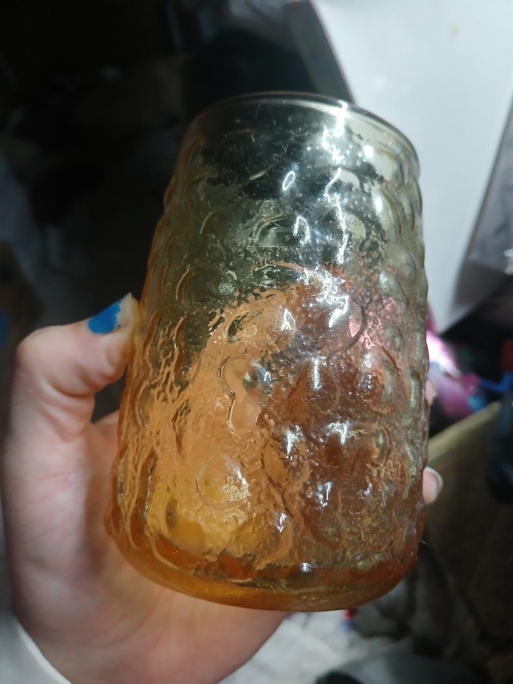 vintage mid-century amber glass tumbler in the Lido Milano pattern by Anchor Hoc